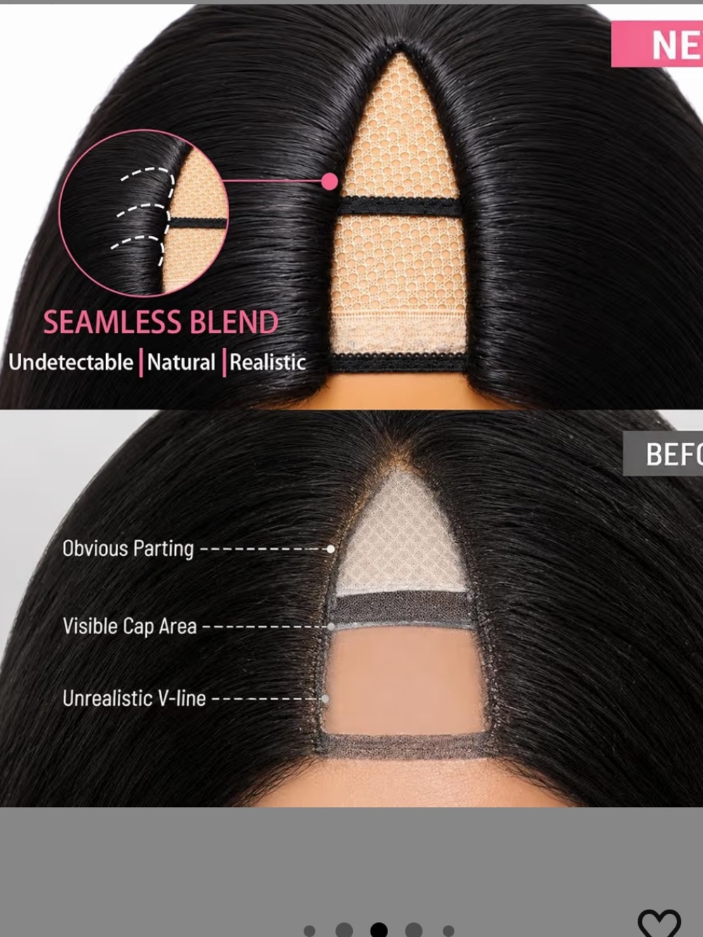 Seamless Blend V-Part Human Hair Wig - Natural Black
